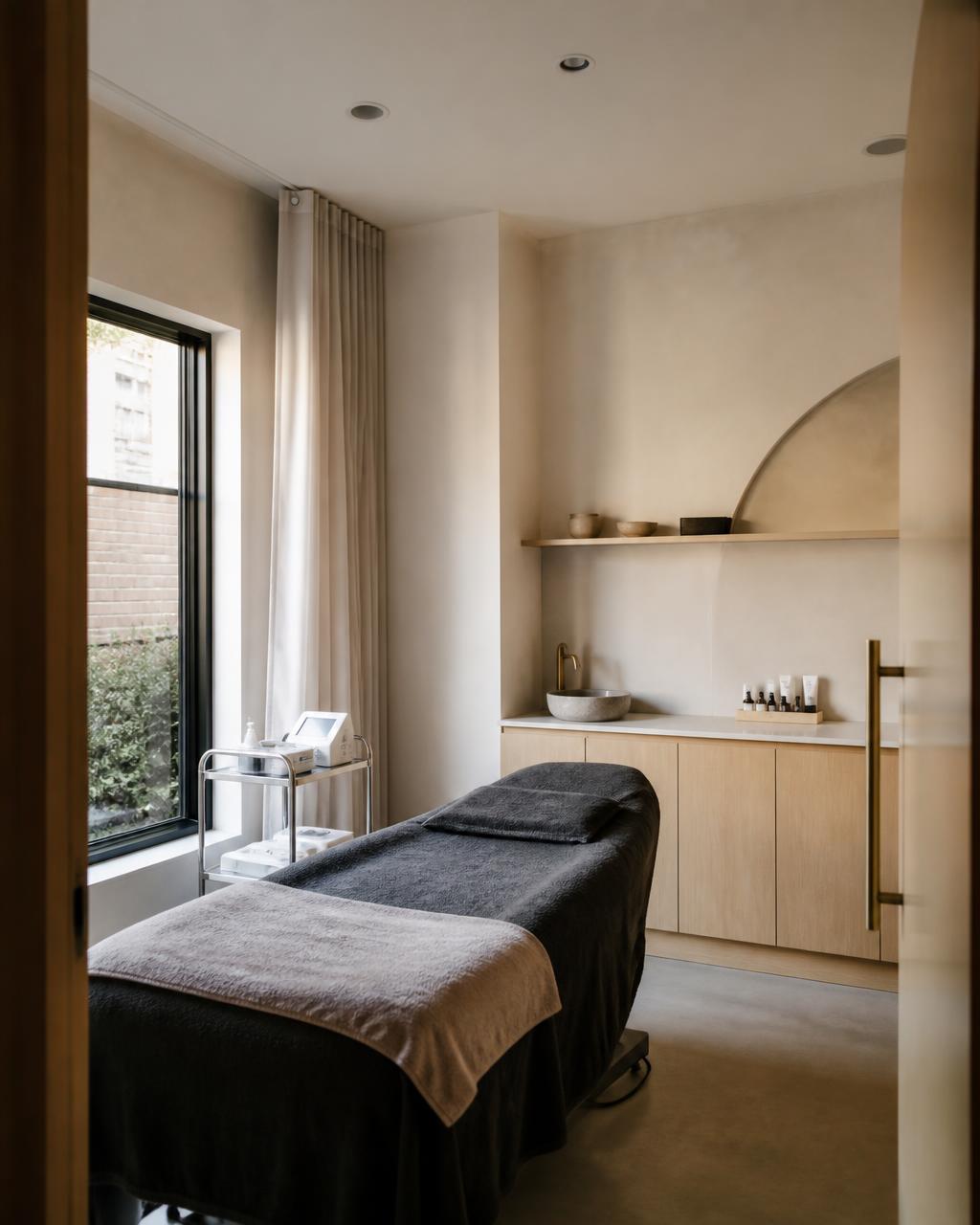 Premium Australian aesthetic clinic treatment room with natural daylight